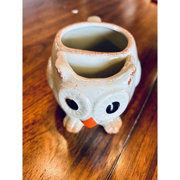 Cute Gray Owl Ceramic Coffee Mug Tea Cup With Built In Tea Bag Holder - New - Picture 2 of 7